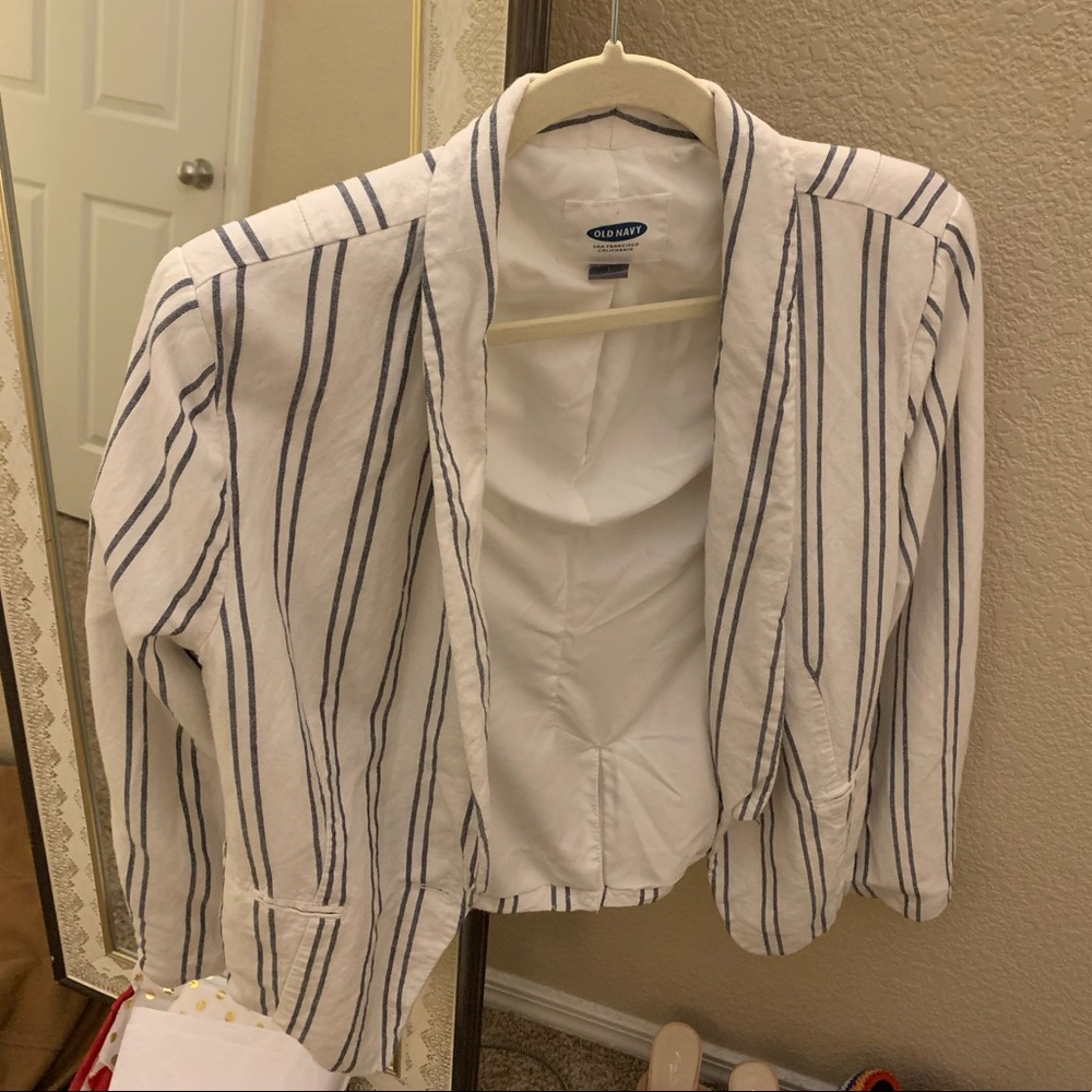 Old Navy White and Navy Striped Linen Blazer